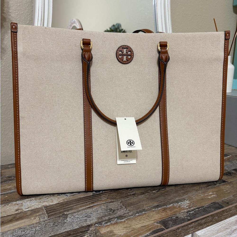 Tory Burch Tan and Brown Canvas Tote